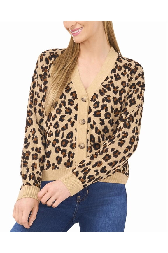 womens  Leopard Jacquard Wool-Blend Cardigan, s, Yellow
