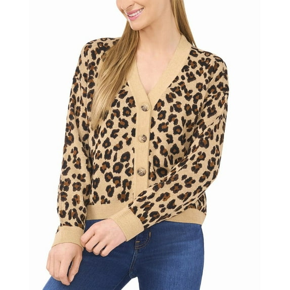 CeCe womens Leopard Jacquard Wool-Blend Cardigan, xs, Yellow