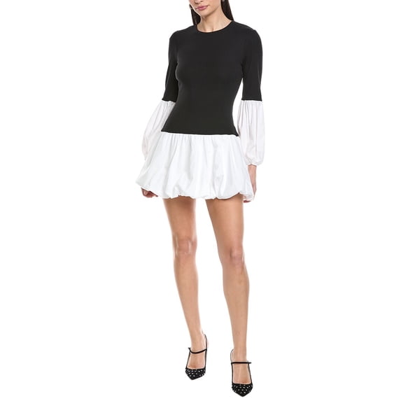CeCe womens Mix Media Balloon Rib Knit Dress, l, Black