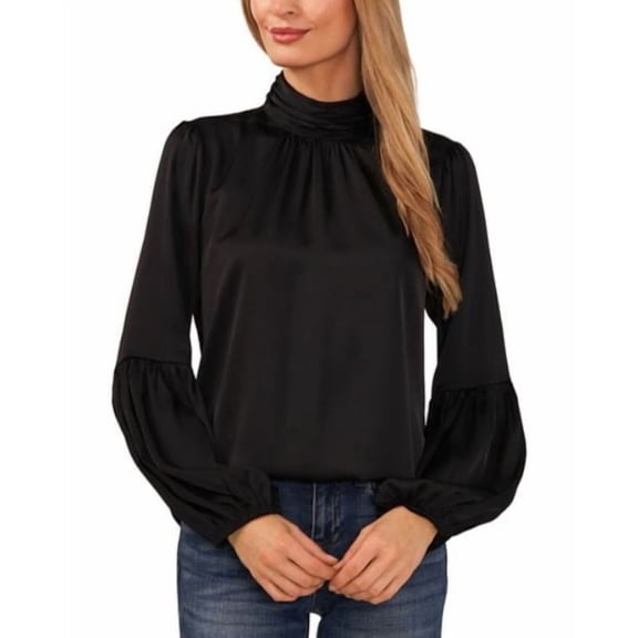 CeCe womens  Mock Neck A-Line Top, s, Black