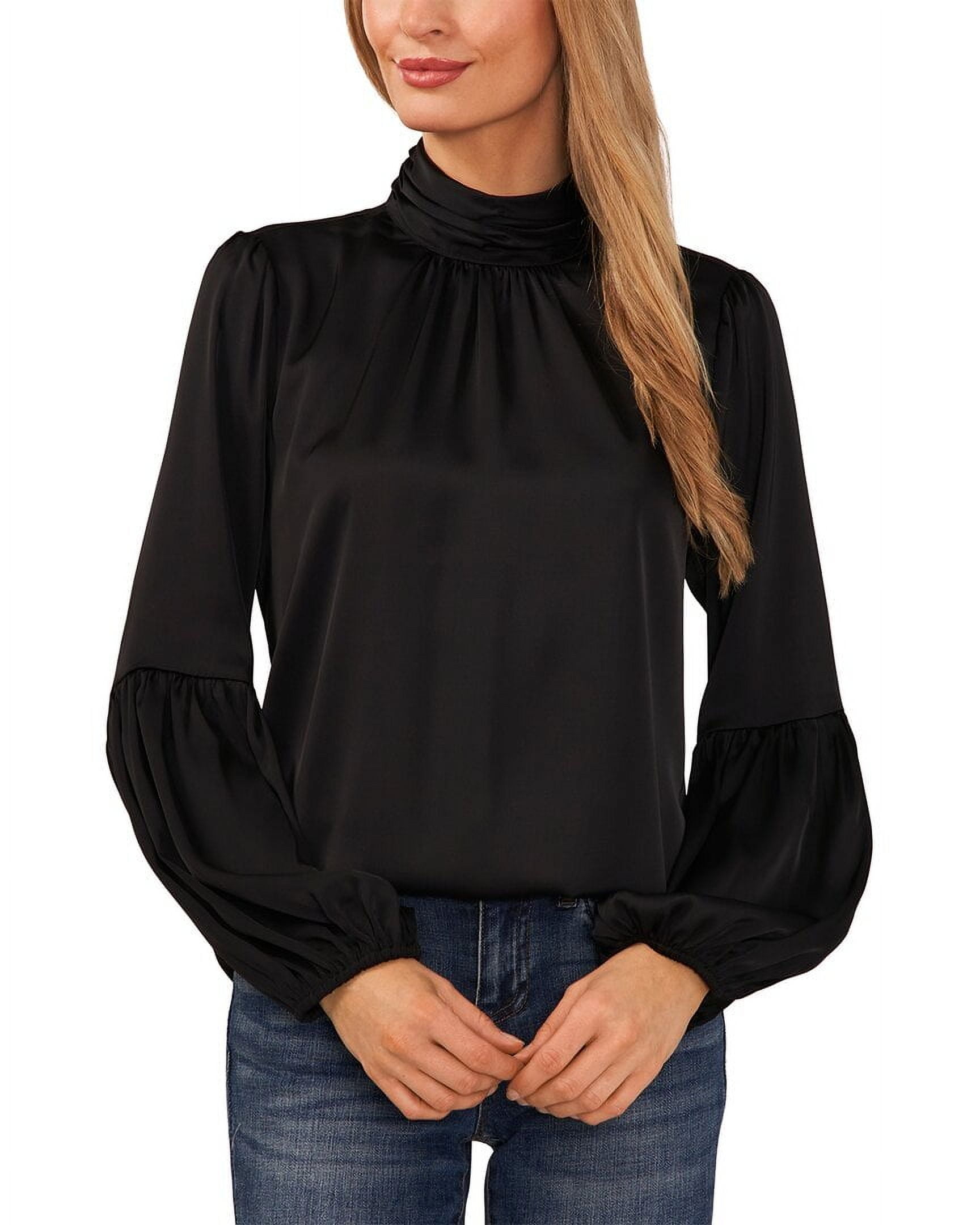 CeCe womens Mock Neck Blouson Sleeve Blouse, xs, Black - Walmart.com