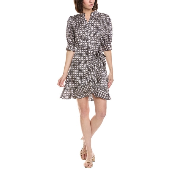 CeCe womens  Open Collar Ruffle Wrap Dress, l, Brown