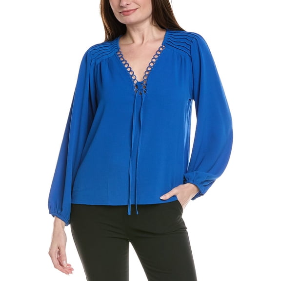 CeCe womens  Pintuck Blouse, m, Blue