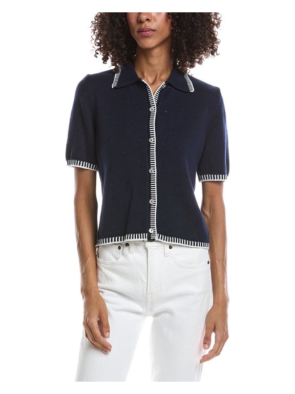 womens Pointelle Collar Knit Shirt, m