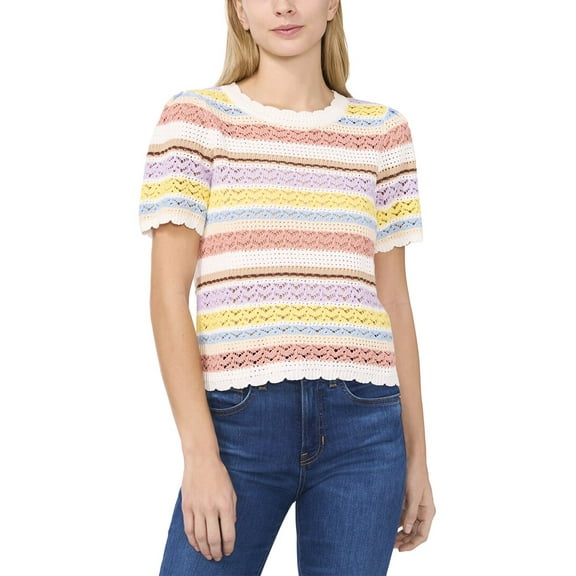 CeCe womens  Pointelle Stripe Pullover, XL