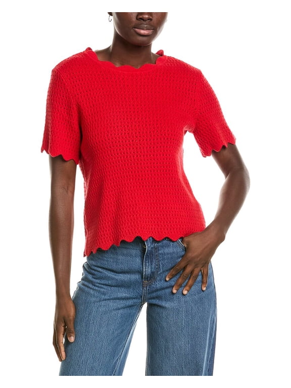 womens Pointelle Sweater, xs, Red