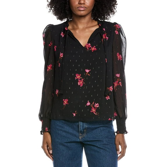 CeCe womens Printed Blouse, l, Black