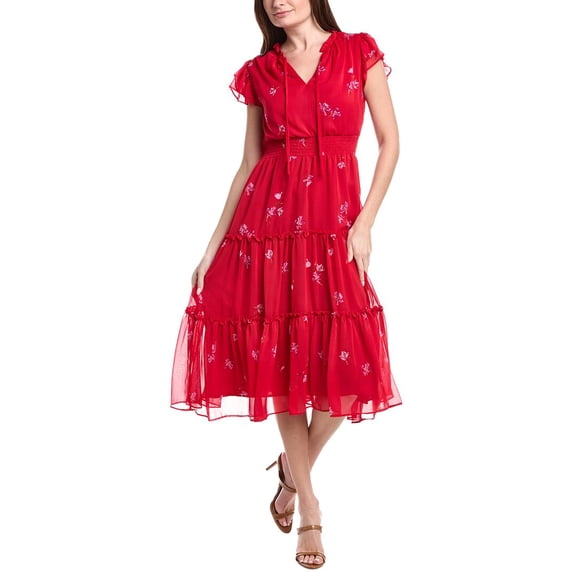 CeCe womens Printed Midi Dress, XL, Red