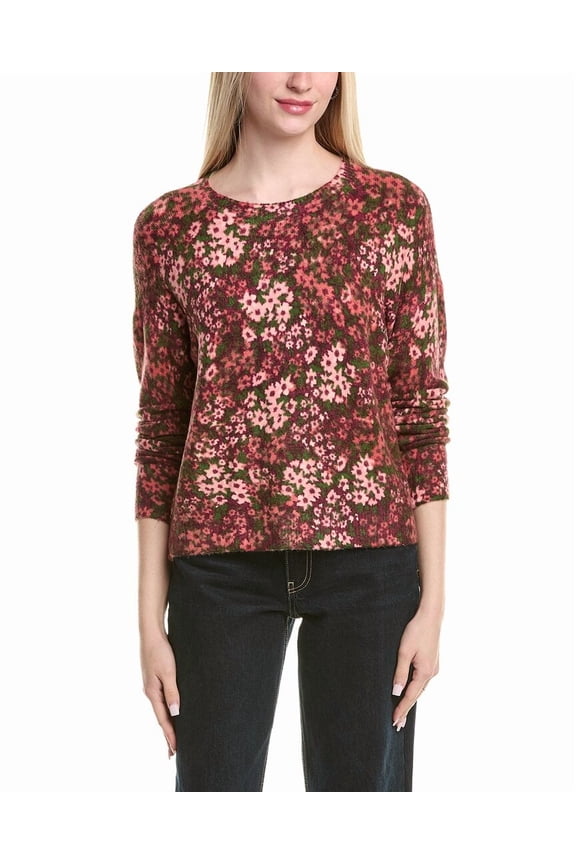 womens Printed Pullover Sweater, l, White