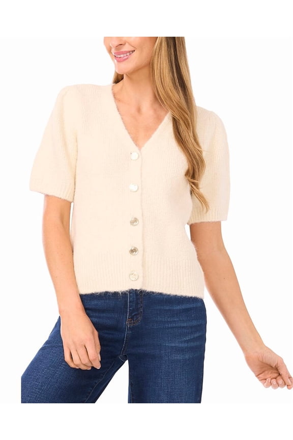 womens Puff Hairy Wool-Blend Cardigan, XL, White