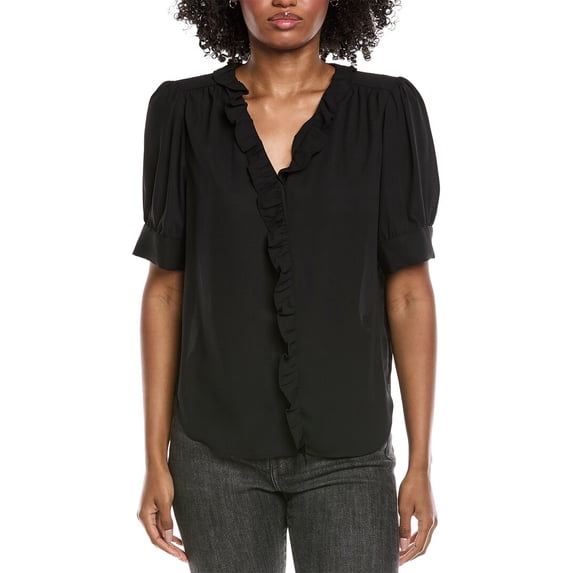 CeCe womens Puff Sleeve Ruffle Top, m, Black