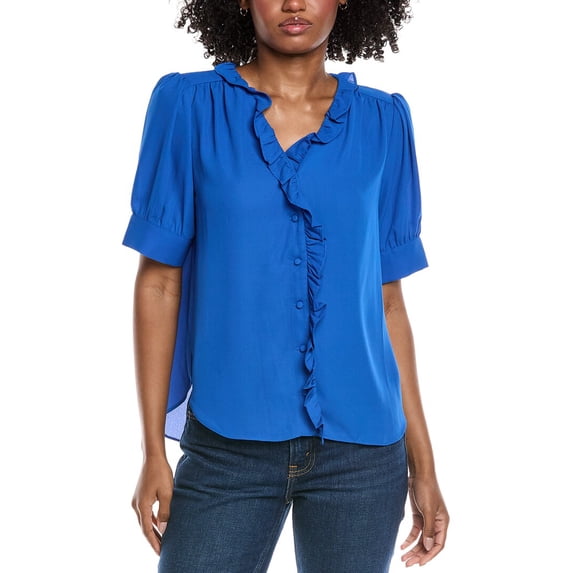 CeCe womens Puff Sleeve Ruffle Top, m, Blue