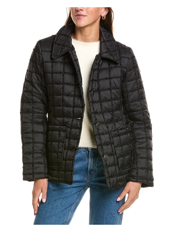 womens Quilted Barn Jacket, l, Black
