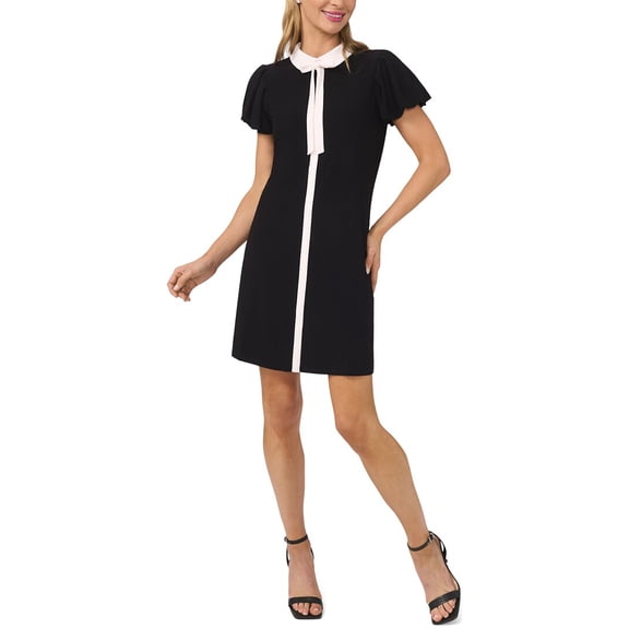 CeCe womens Tie Front Puff Sleeve Dress, XL, Black