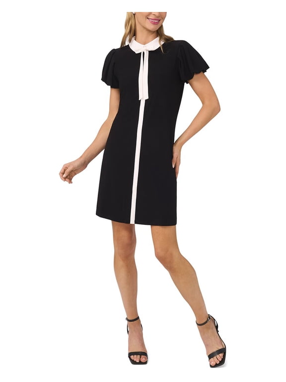 womens Tie Front Puff Sleeve Dress, XL, Black