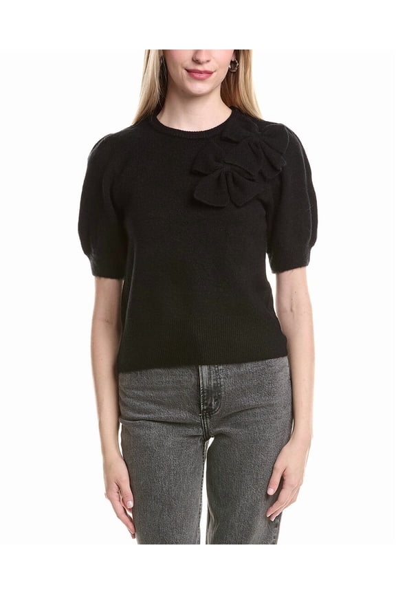 womens Ribbon Applique Pullover, m, Black