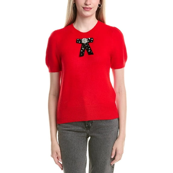 CeCe womens Ribbon Trim Sweater, s, Red