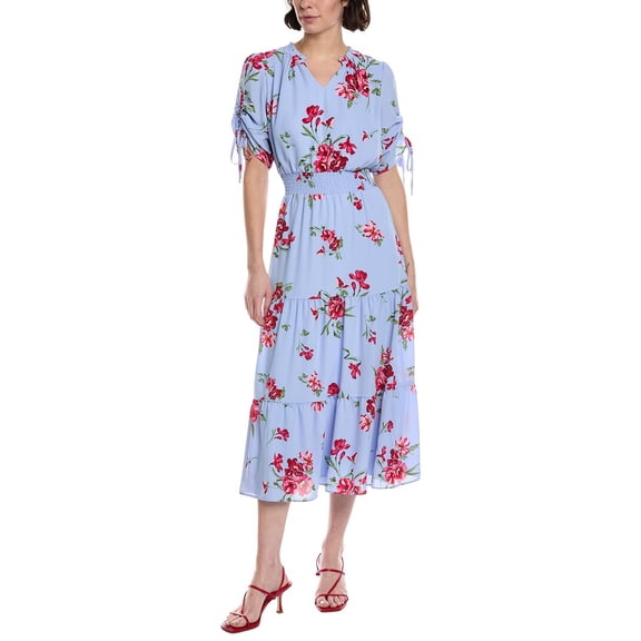 CeCe womens  Ruched Smocked Waist Tiered Midi Dress, l, Blue