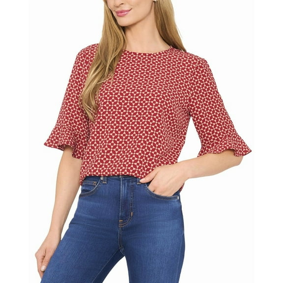 CeCe womens  Ruff Cuff Blouse, m, Red