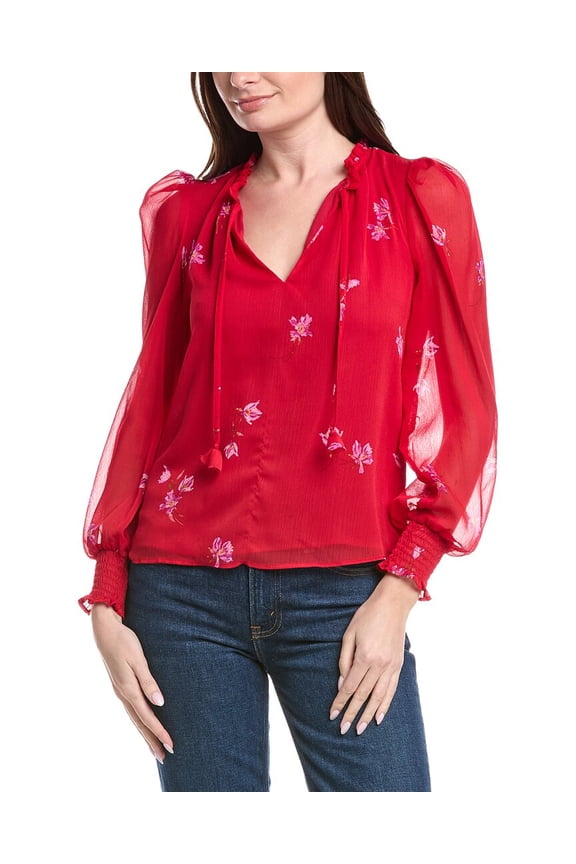womens  Ruffle Blouse, xs, Red