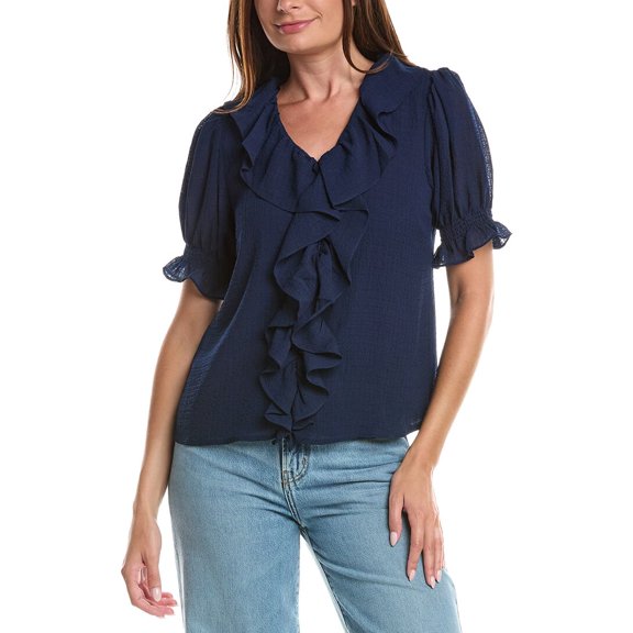 CeCe womens Ruffle Bubble Crepe Top, s, Navy