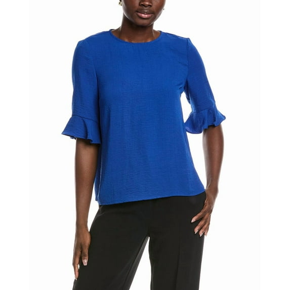 CeCe womens Ruffle Cuff Blouse, XL, Blue
