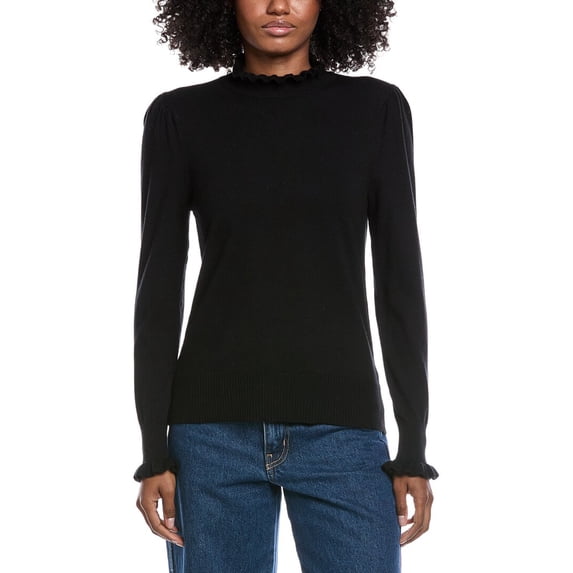 CeCe womens Ruffle Mock Neck Sweater, xs, Black