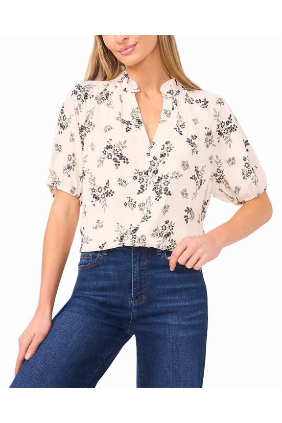 womens Ruffle Neck Raglan Seam Split Neck Blouse, l, Yellow