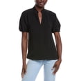 thumbnail image 1 of Women's Short Sleeve Ruffle Neck Raglan Split Neck Blouse Color: Rich Black Size: XS, 1 of 3