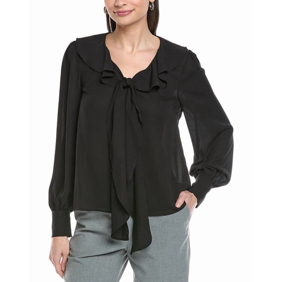CeCe womens  Ruffle Tie V-Neck Top, XL, Black
