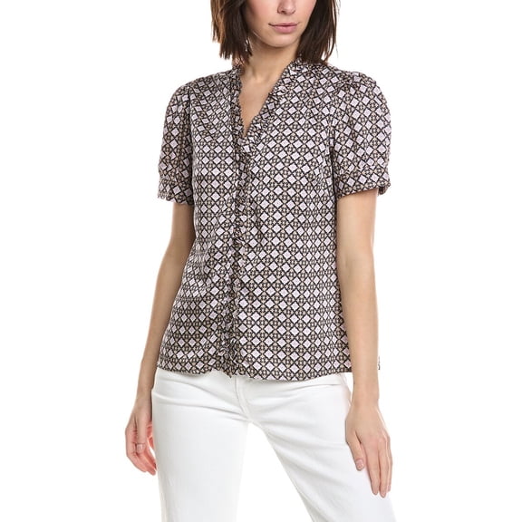 CeCe womens  Ruffle-Trim Top, xs, Brown