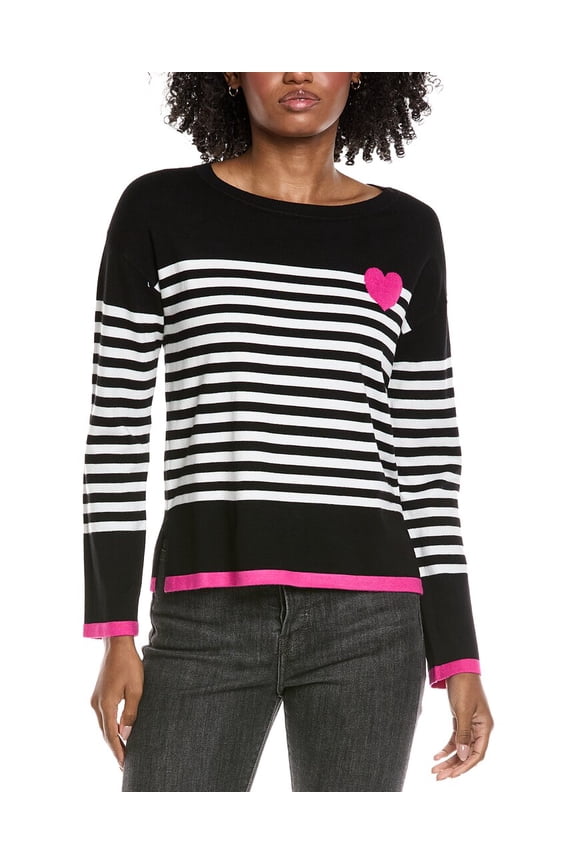womens  Sailor Stripe Heart Sweater, m, Black