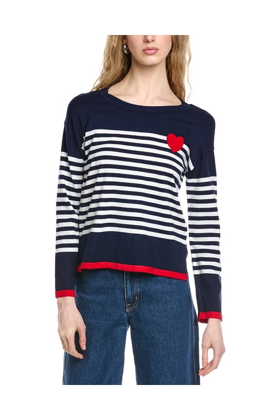 womens  Sailor Stripe Heart Sweater, m, Blue