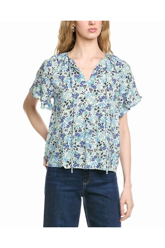 womens  Shirred Front Keyhole Top, m, White