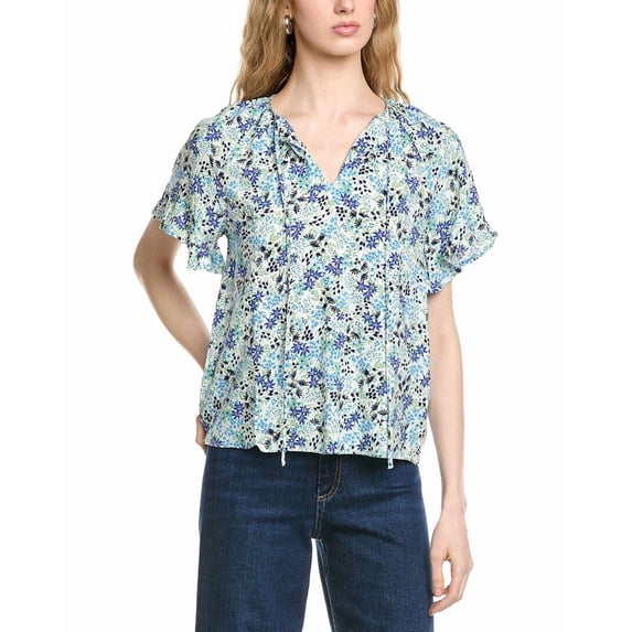 CeCe womens Shirred Front Keyhole Top, xs, White