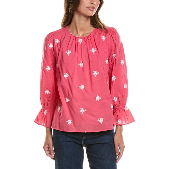 CeCe womens Shirred Neck Ruffle Sleeve Top, XL, Red