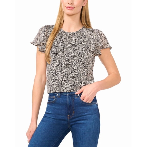 CeCe womens Short Flutter Sleeve Top, s, Black
