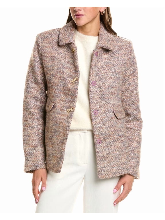 womens Short Swing Bow Buttons Wool-Blend Jacket, s, Pink