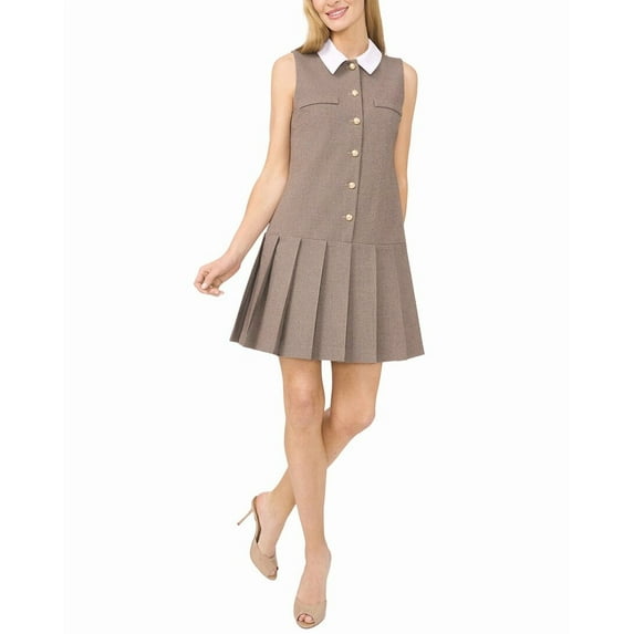 CeCe womens Sleeveless Button Down, 6, Beige