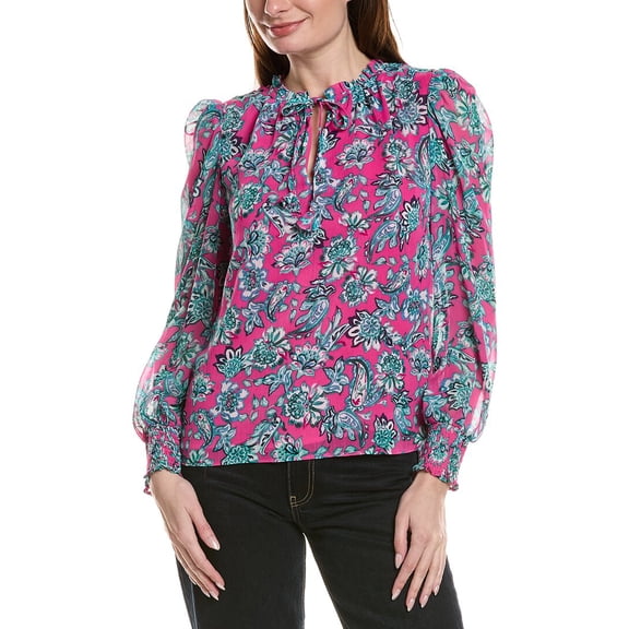CeCe womens Smocked Cuff Ruffle Blouse, m, Pink