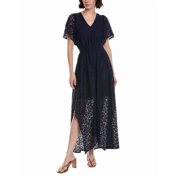 CeCe womens  Smocked Waist Flutter Sleeve Maxi Dress, s, Blue