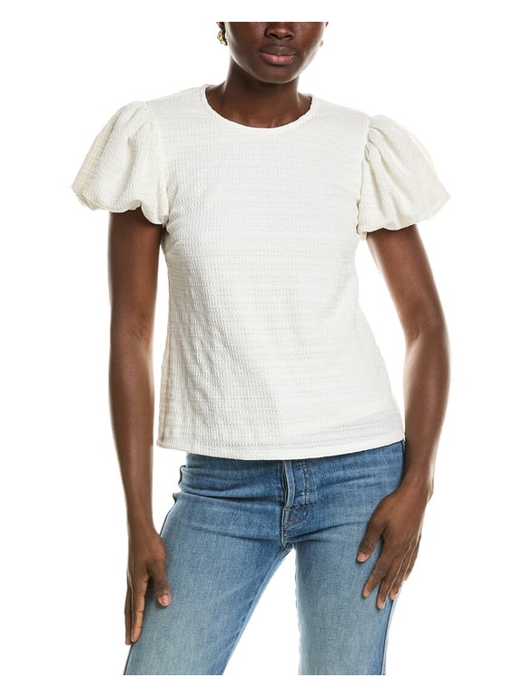 womens Texture Knit Bubble Sleeve Top, xs, Ivory