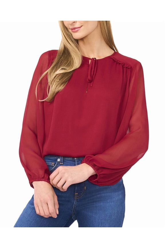 womens  Tie Neck Blouse, l, Red