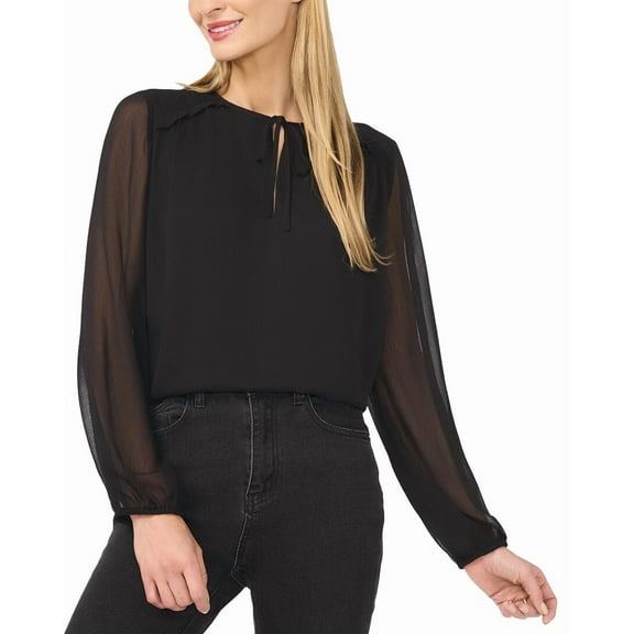 CeCe womens  Tie Neck Blouse, m, Black