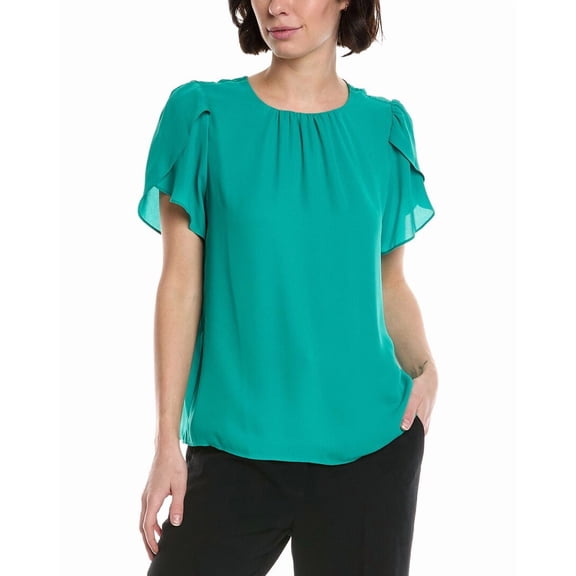 CeCe womens Tulip Sleeve Shirred Neck Top, XL, Green