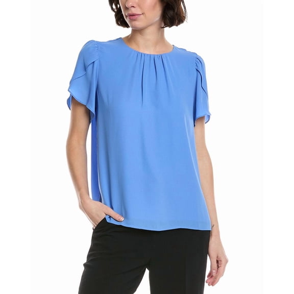 CeCe womens Tulip Sleeve Shirred Neck Top, m, Blue