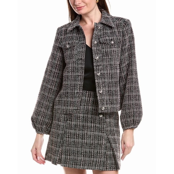 CeCe womens Tweed Ballion Jacket, 12, Black