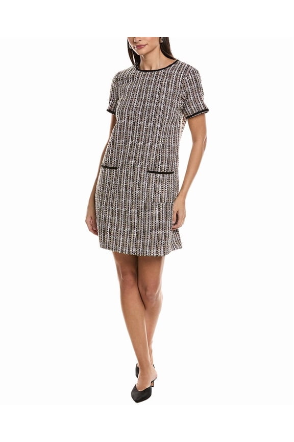 womens Tweed Shift Dress, 12, Black