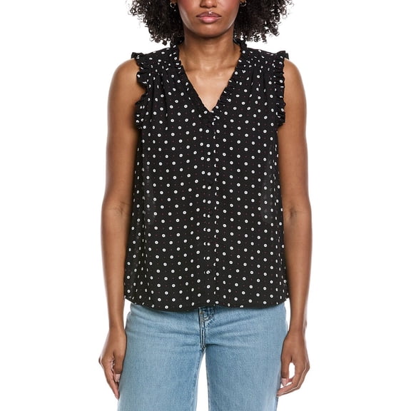 CeCe womens V-Neck Button Down Blouse, s, Black