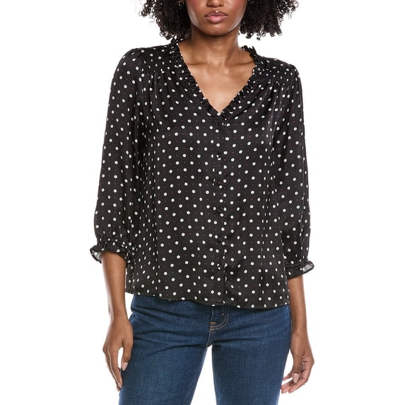 CeCe womens V-Neck Button Front Blouse, l, Black - Walmart.com